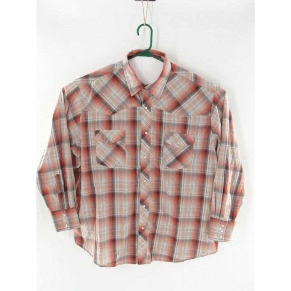 Men's Wrangler Western Fashion Pearl Snap Striped Plaid Long Sleeve Shirt, XXL